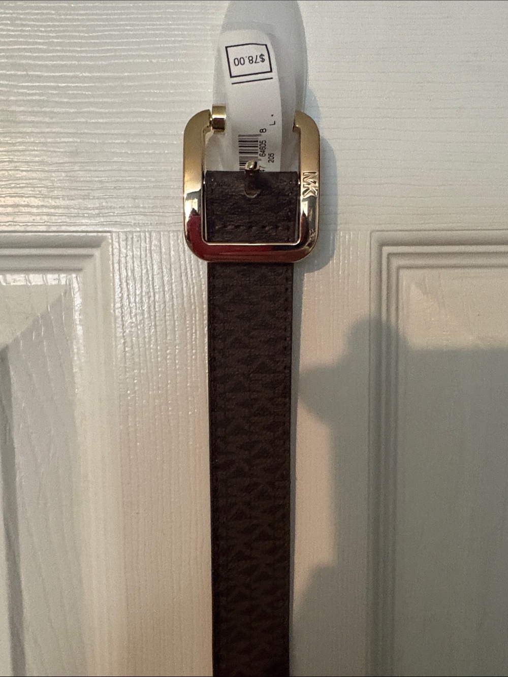 Michael Kors Dark Brown MK Logo Belt with Gold Buckle